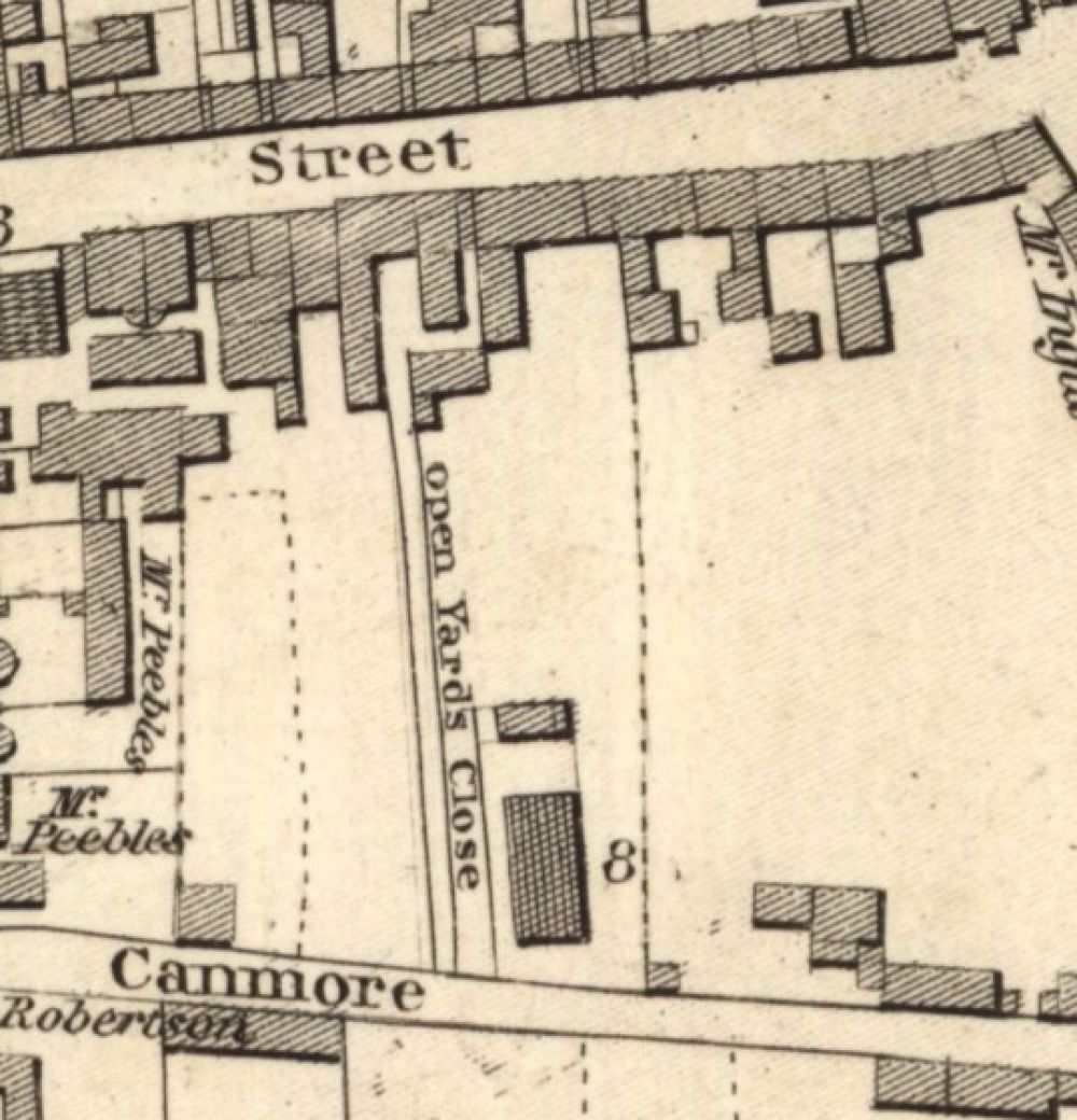 Map of 1823 showing the brewery in the long strip of land to the east of the building with the legend '8'.. © National Library of Scotland, 2025