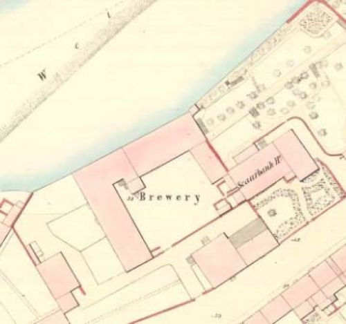 Map of 1859 showing the layout of the New Brewery and Scaurbank House