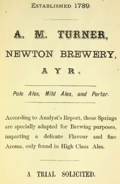 <p>An 1881 advertisement for A.M. Turner's Newton Brewery and its pale and mild ales, and porter.</p>
