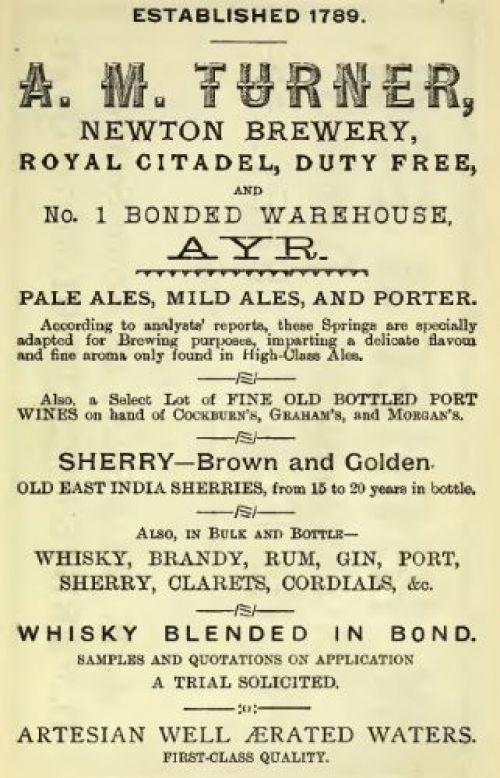 <p>An 1894 advertisement for A.M. Turner's ales, wines, and spirits.</p>