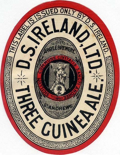 Label for D. S. Ireland Ltd's Three Guinea Ale