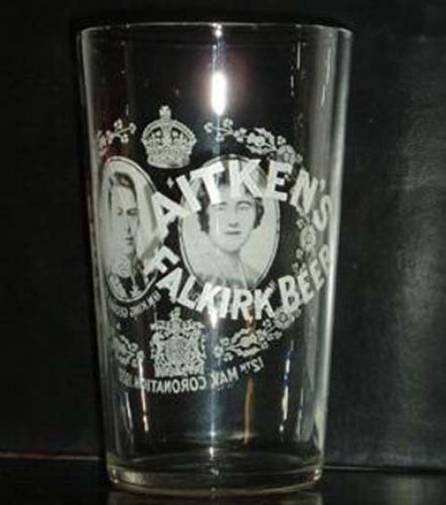 Glass issued by James Aitken & Co (Falkirk) Ltd to commemorate the coronation of George VI