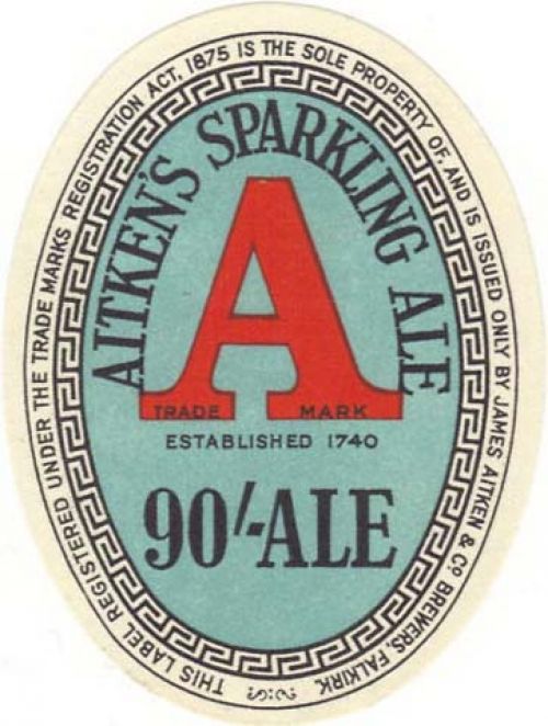 <p>A bottle label for James Aitken & Co's 90/- Sparkling Ale</p>