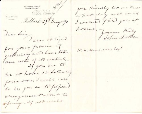 <p>A letter from John Aitken to W. H. Henderson regarding Preston Water, dated 29th May 1890.</p>