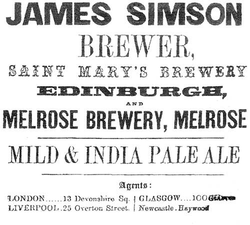 <p>An advertisement for James Simson, and his Mild and India Pale Ales</p>