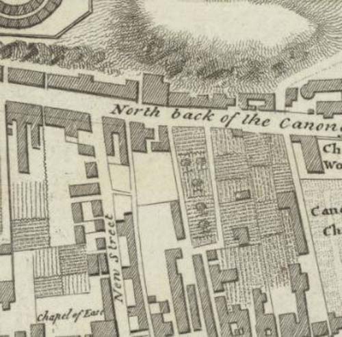 Map of 1793 showing the location of the Edinburgh Brewery opposite the north end of New Street